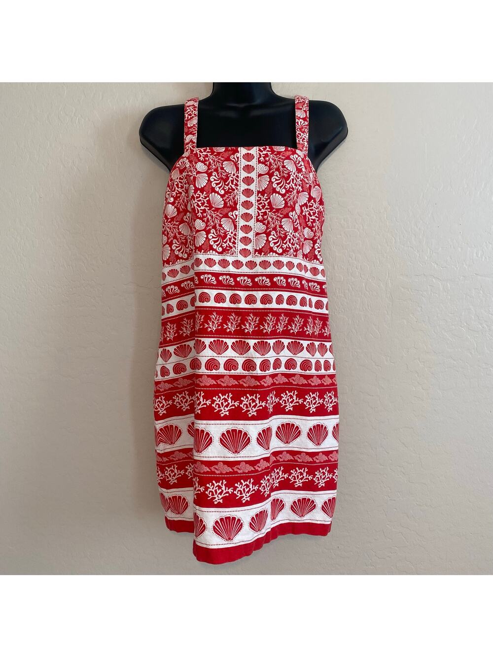 Loft Seashell Dress Womens Size 6 Linen Blend Coastal Beach Vacation Summer Red